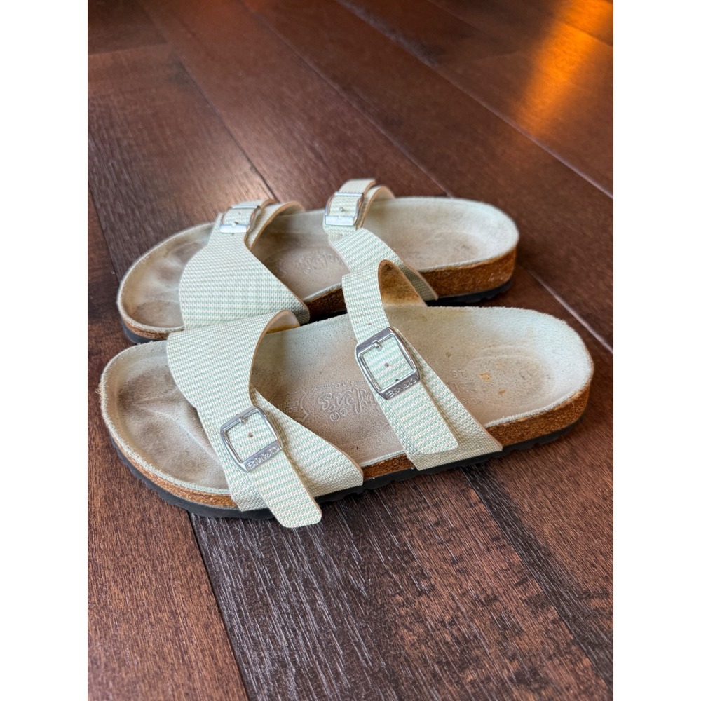 Birki's Birkenstock  Sandals 36 Mint Green Woven Comfort Slides sustainable